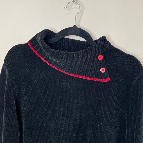 ❄️3/$20 VTG '90s DESIGNERS ORIGINALS Black Chenille Sweater Red Trim, Large - Picture 2 of 7